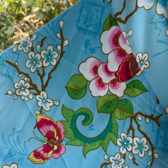 Natori Women's Blue Floral Bird Print Kimono Sleeve Robe Full Length Size M - Picture 8 of 11